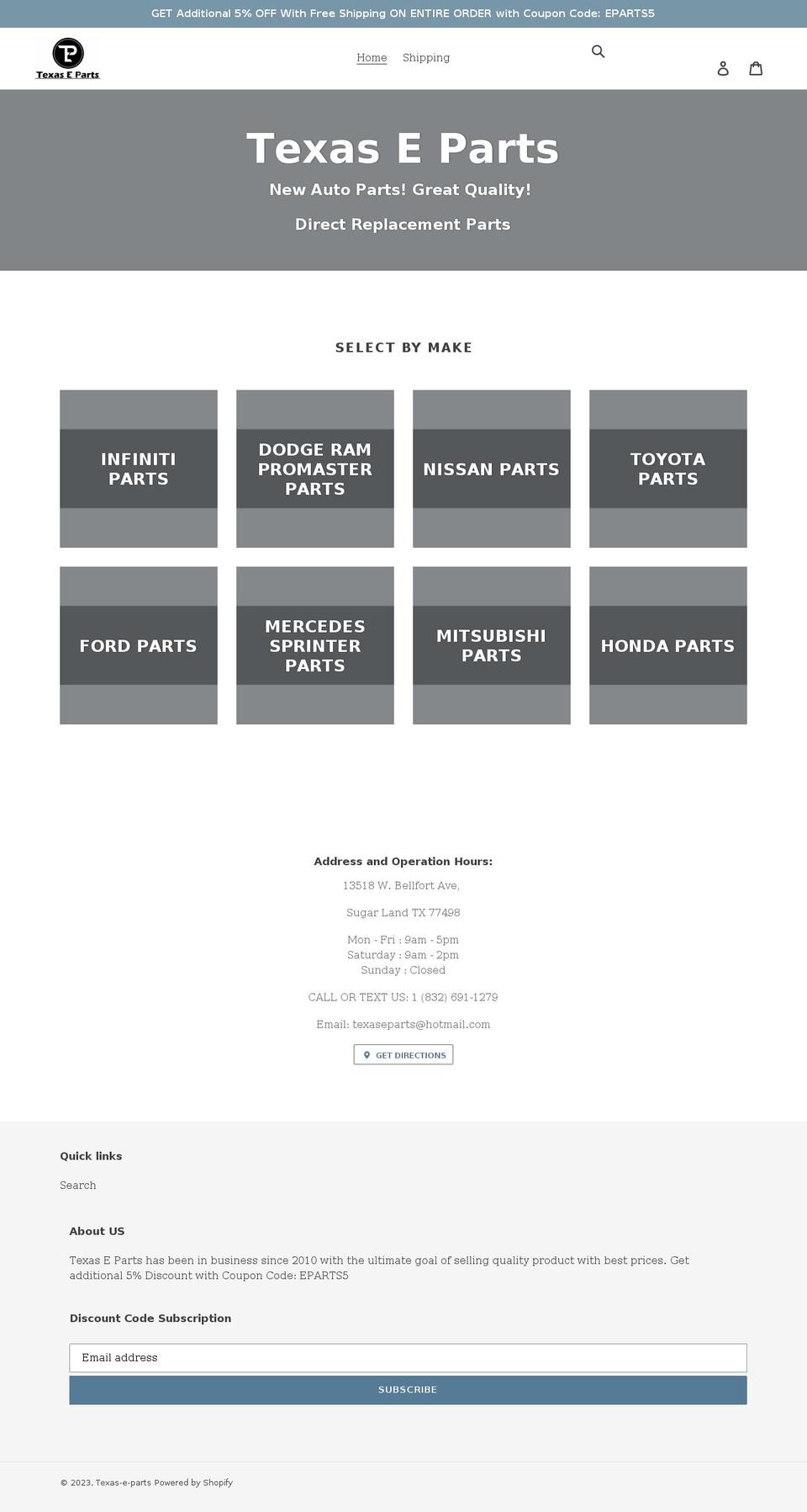 texaseparts.com shopify website screenshot