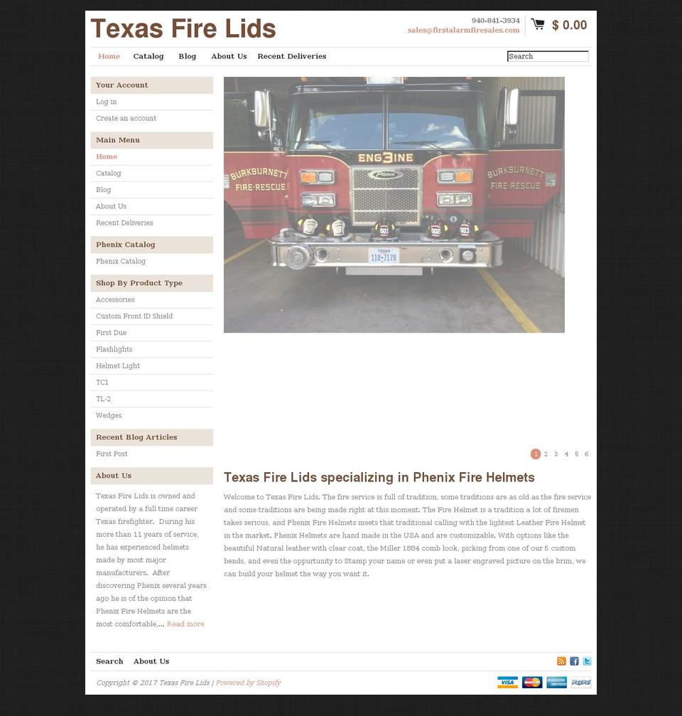 texasfirelids.com shopify website screenshot
