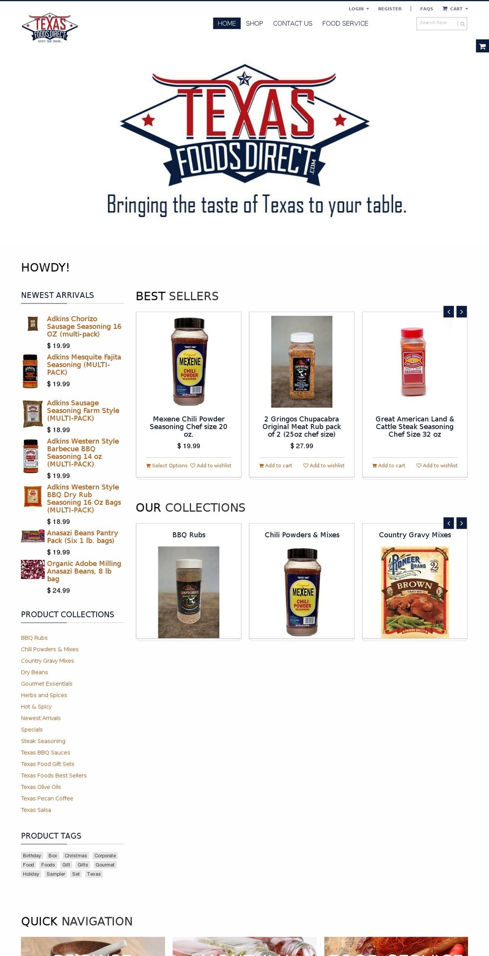 texasfoodsdirect.com shopify website screenshot