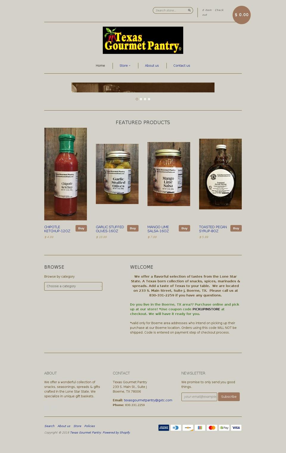 texasgourmetpantry.com shopify website screenshot