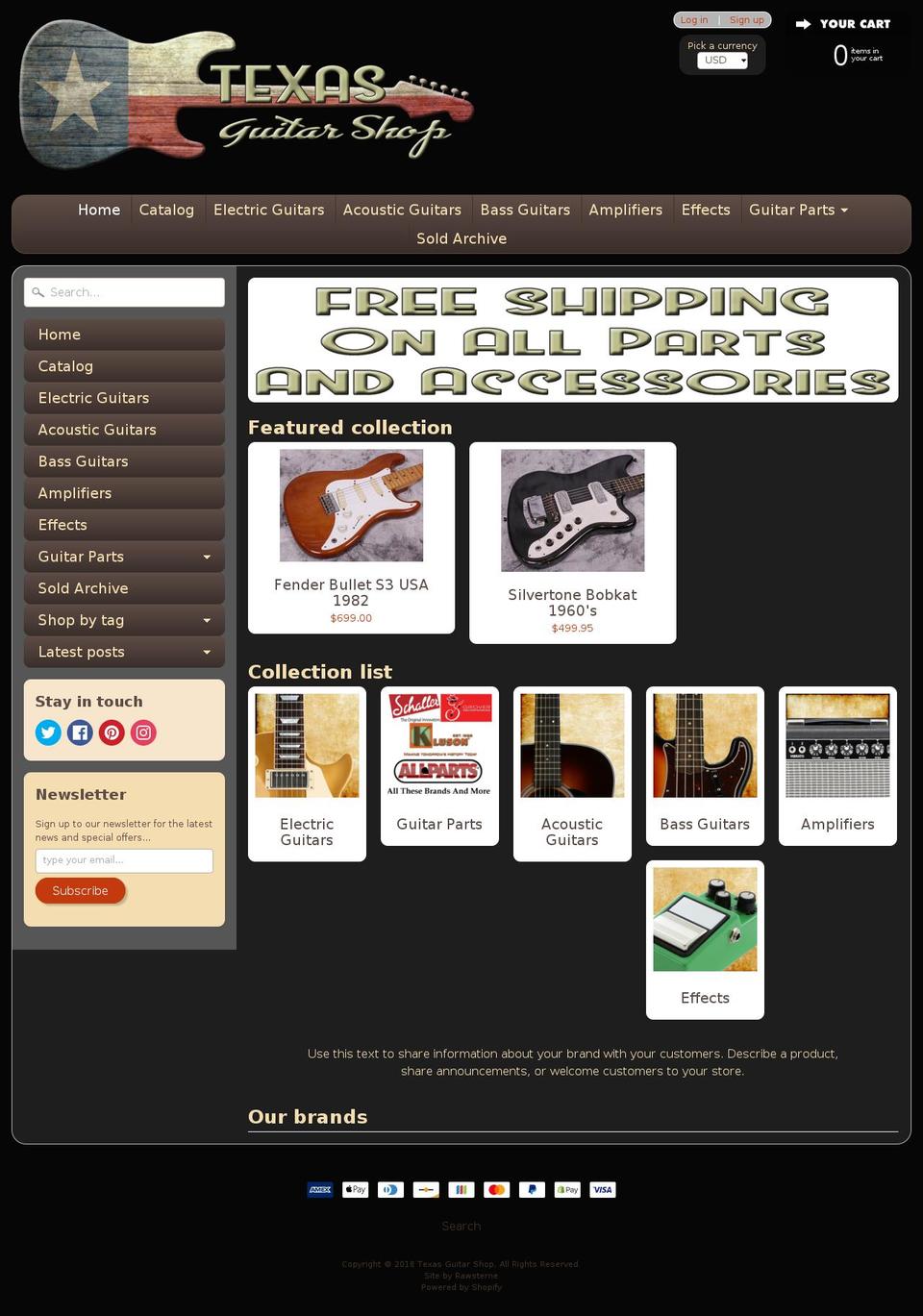 texasguitarshop.com shopify website screenshot