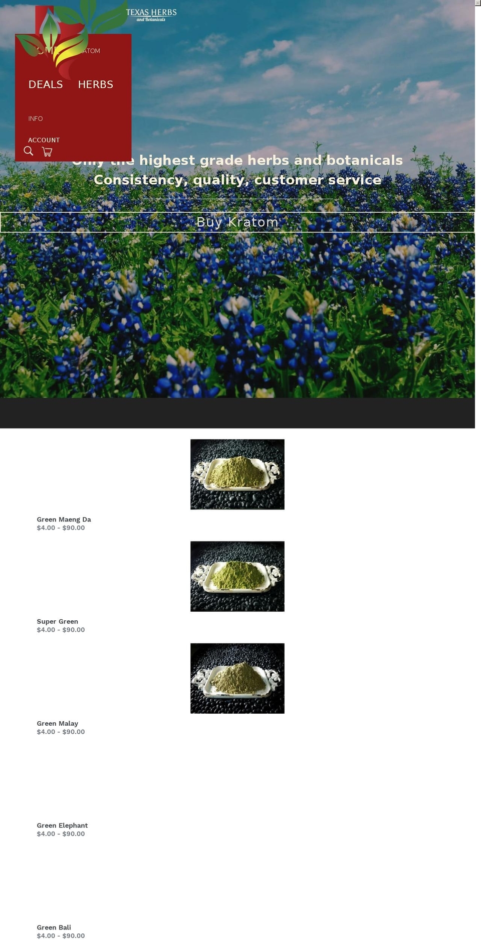 texasherbsandbotanicals.com shopify website screenshot