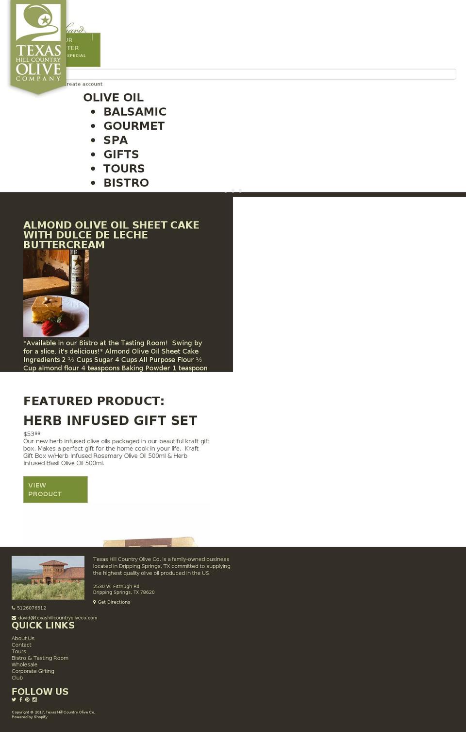 texashillcountryoliveco.com shopify website screenshot