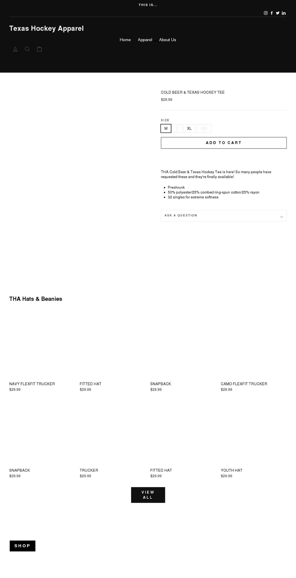 texashockeyapparel.com shopify website screenshot