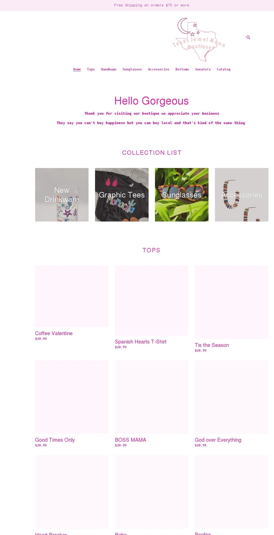 texasjewelmoonboutique.com shopify website screenshot