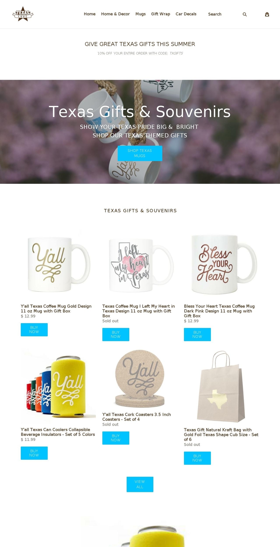 texaslovegifts.com shopify website screenshot