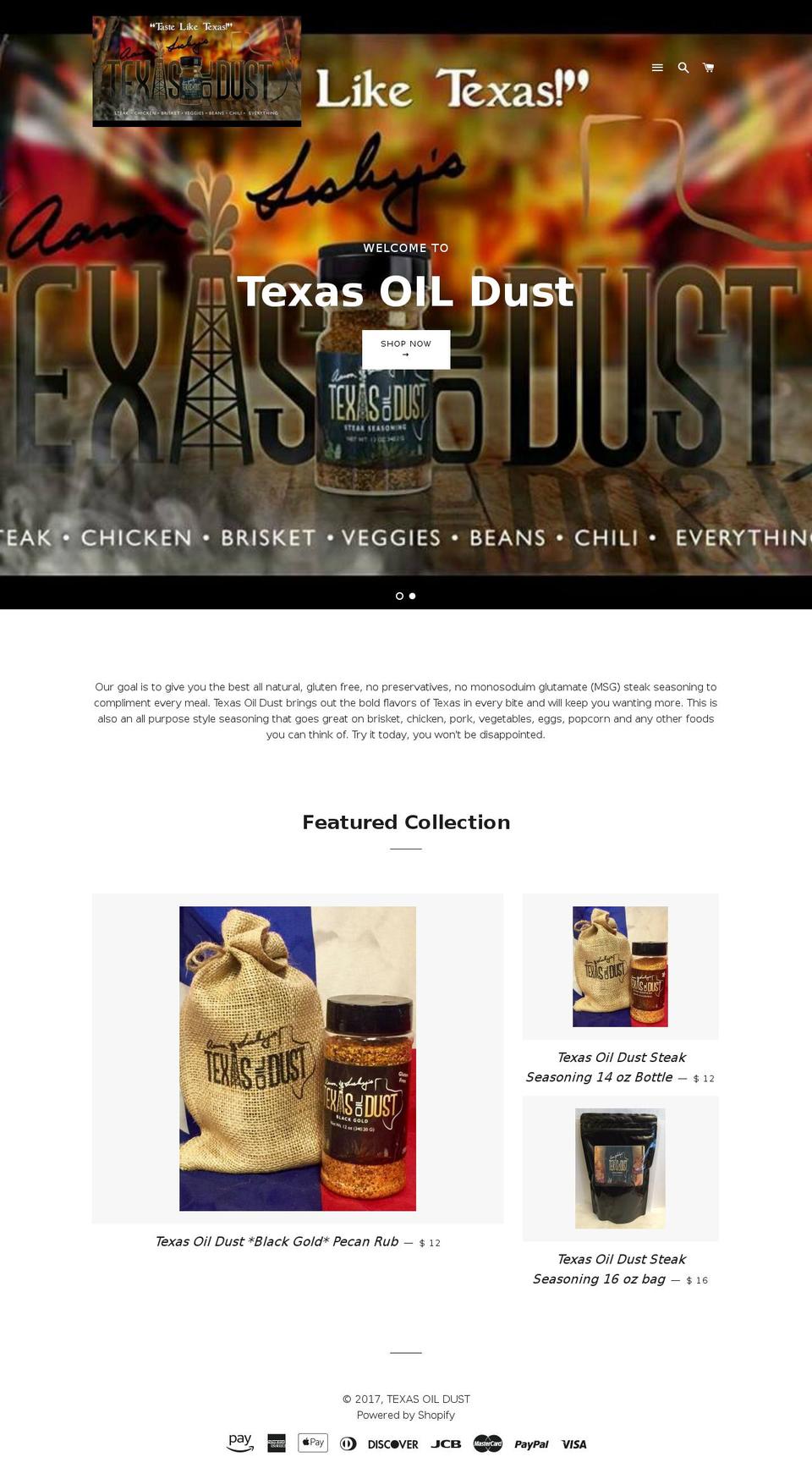texasoildust.com shopify website screenshot
