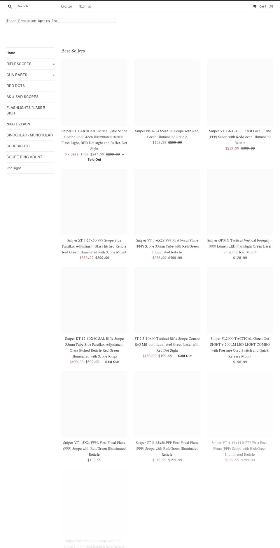 texasoptics.com shopify website screenshot