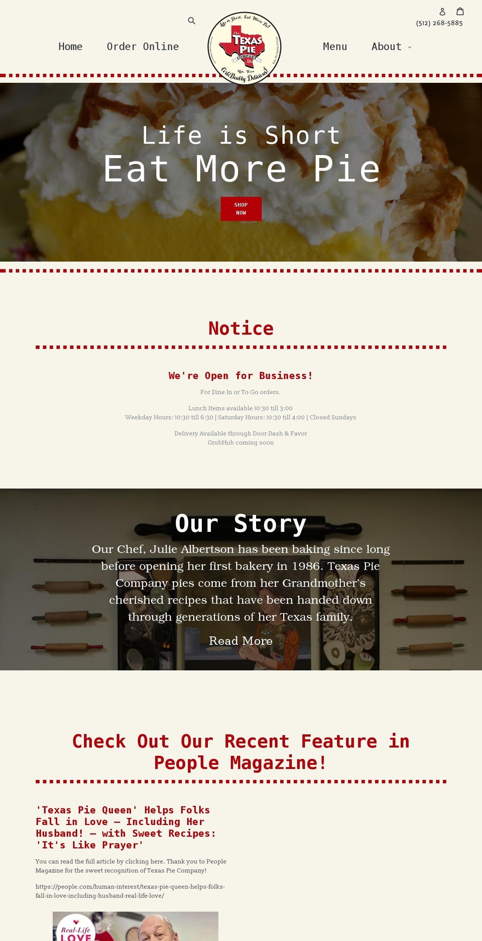 texaspiecompany.com shopify website screenshot
