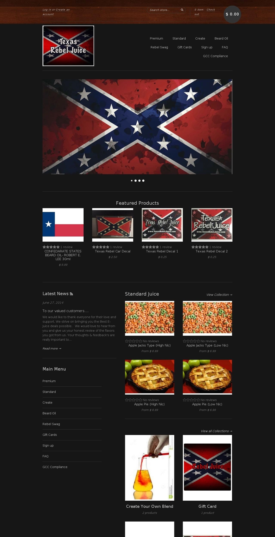 new standard Shopify theme site example texasrebeljuice.com