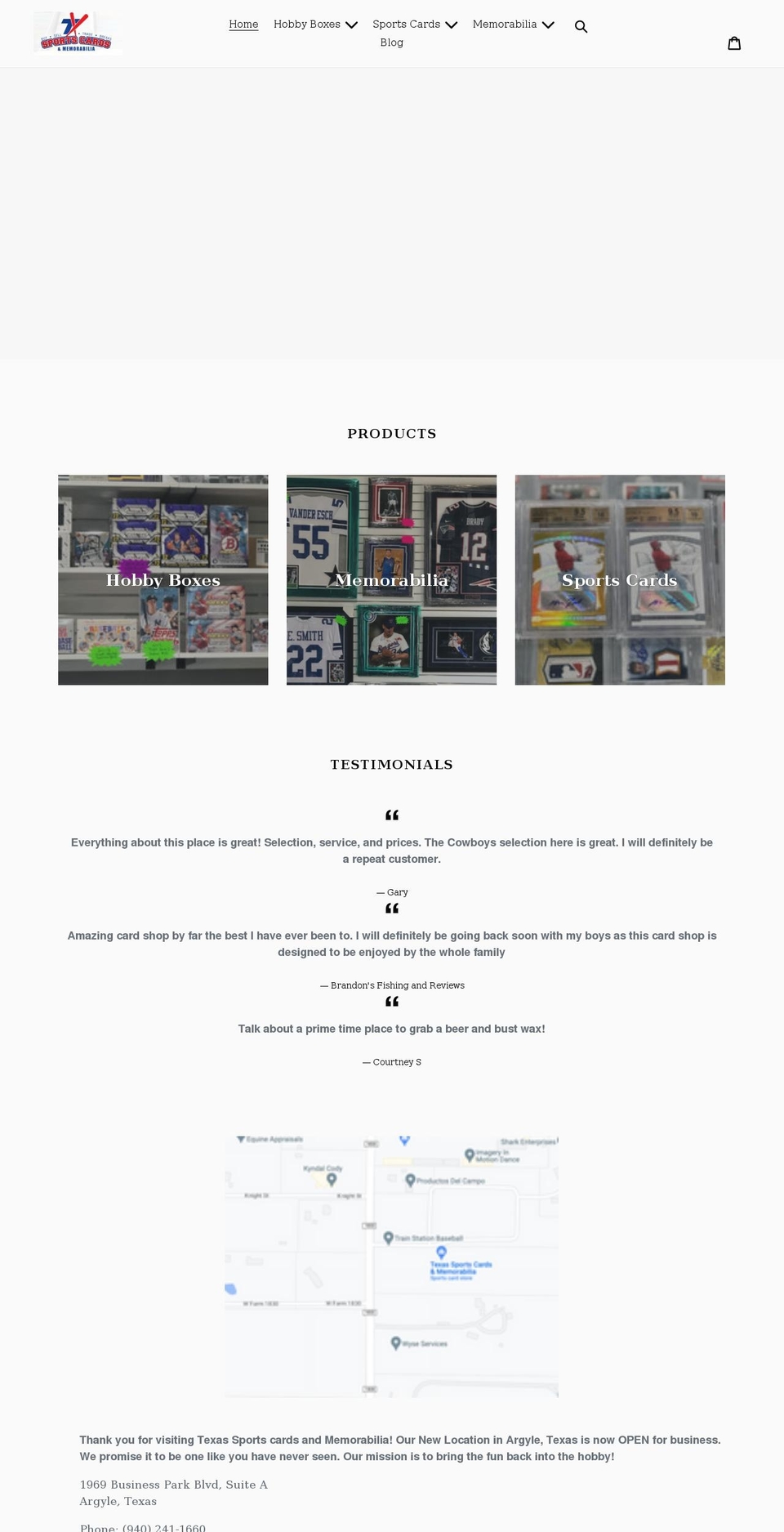 texassportscardsandmemorabilia.com shopify website screenshot