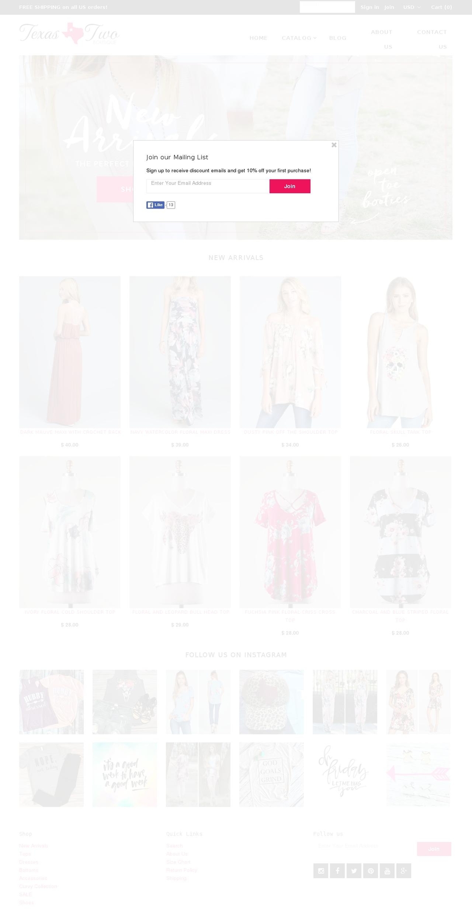 texastwoboutique.com shopify website screenshot