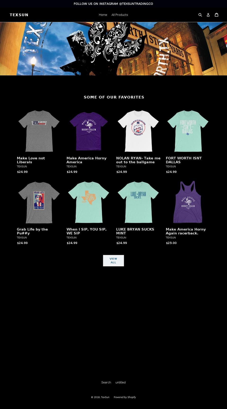 texsunapparel.com — Shopify storefront screenshot