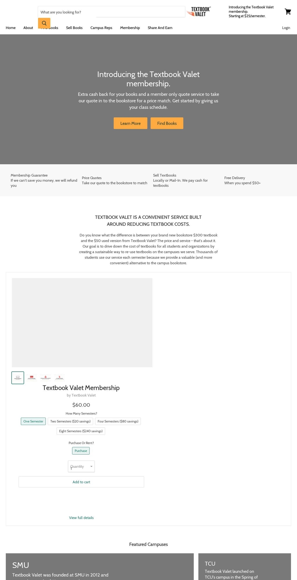 textbookvalet.com shopify website screenshot