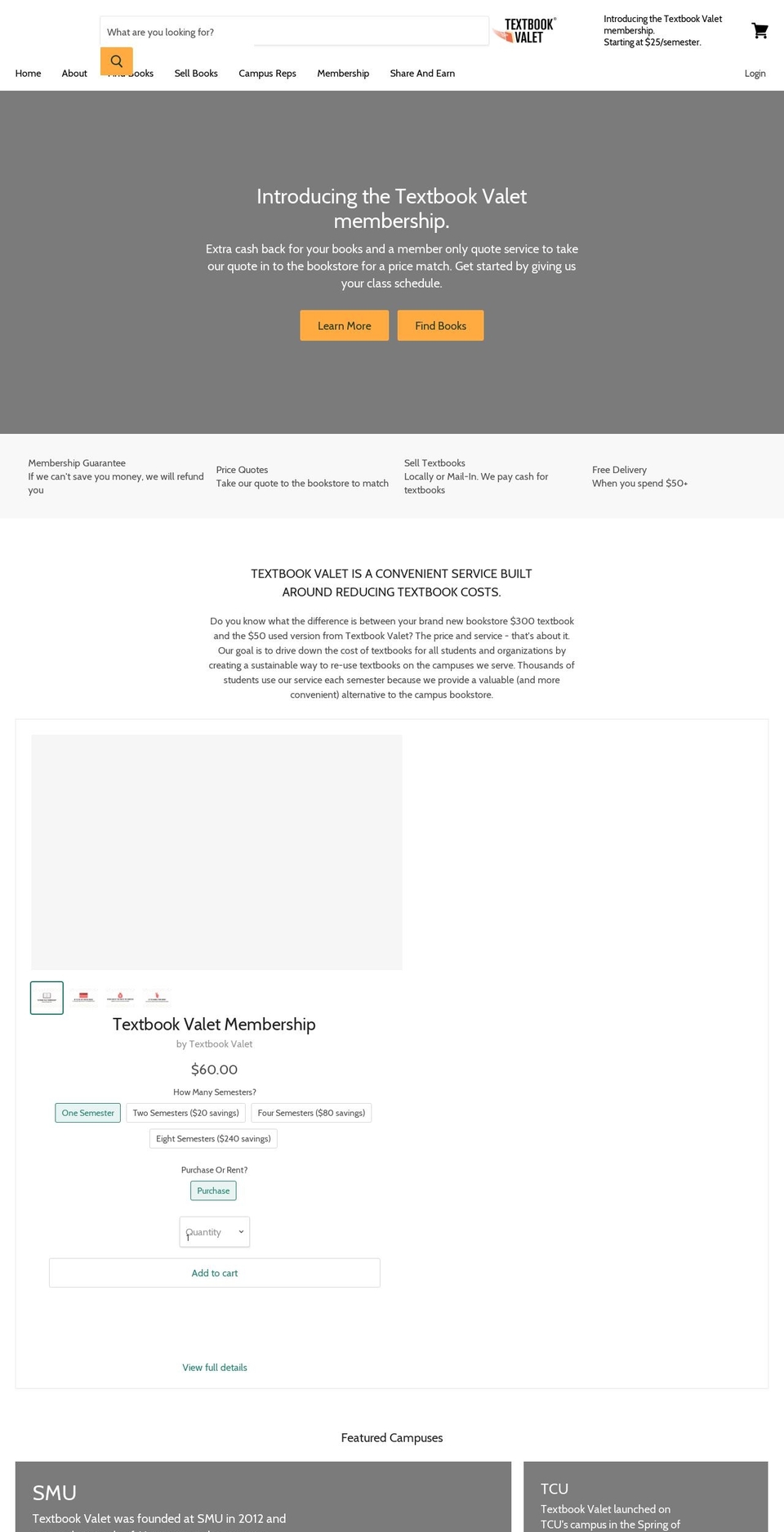 textbookvalet.net shopify website screenshot