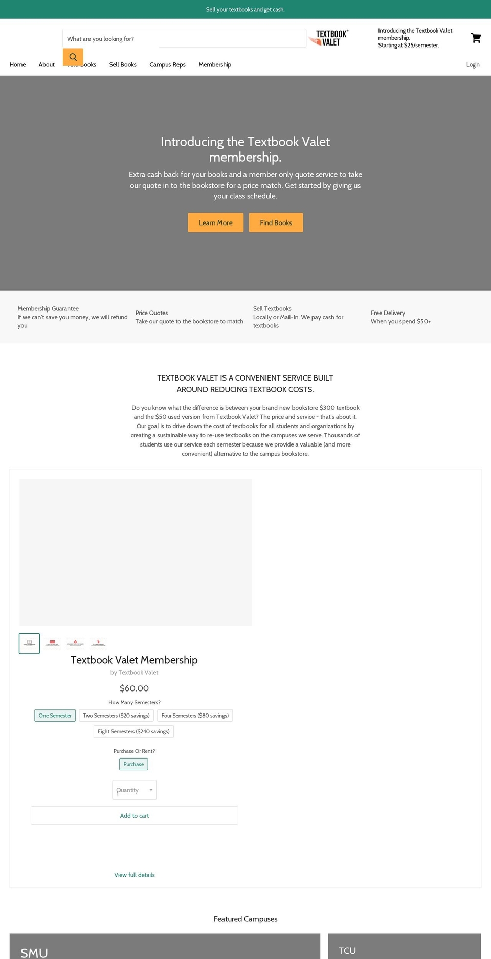 textbookvalets.com — Shopify storefront screenshot