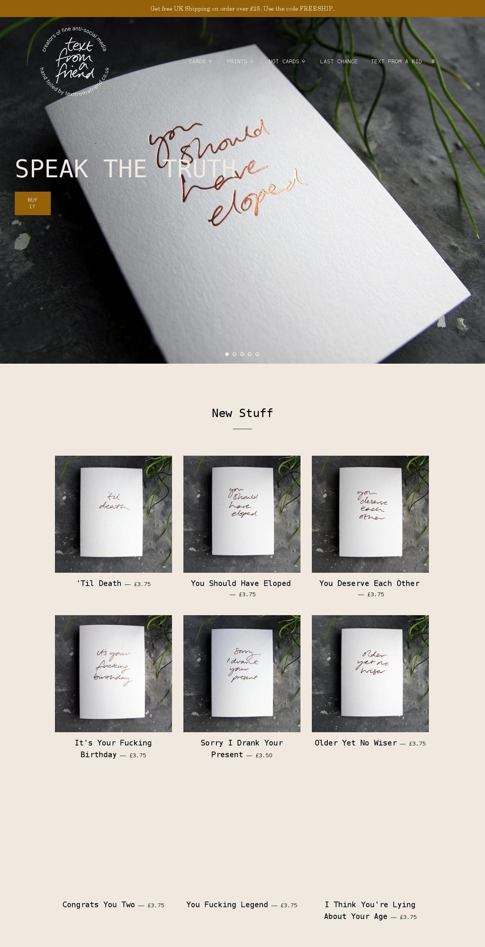 textfromafriend.co.uk shopify website screenshot