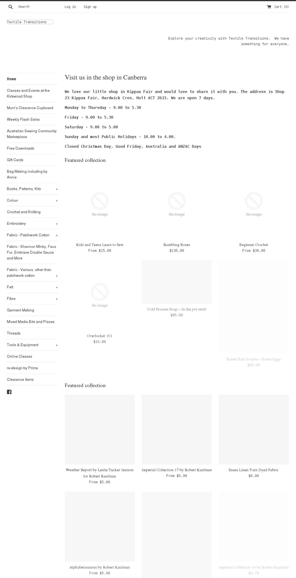 textiletransitions.com.au shopify website screenshot