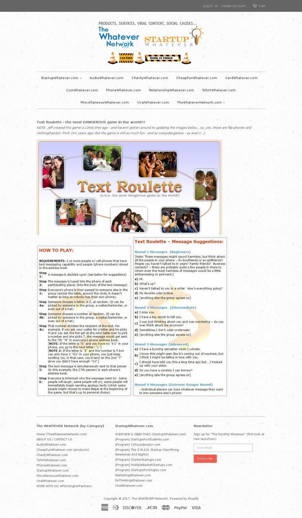 textroulette.com shopify website screenshot