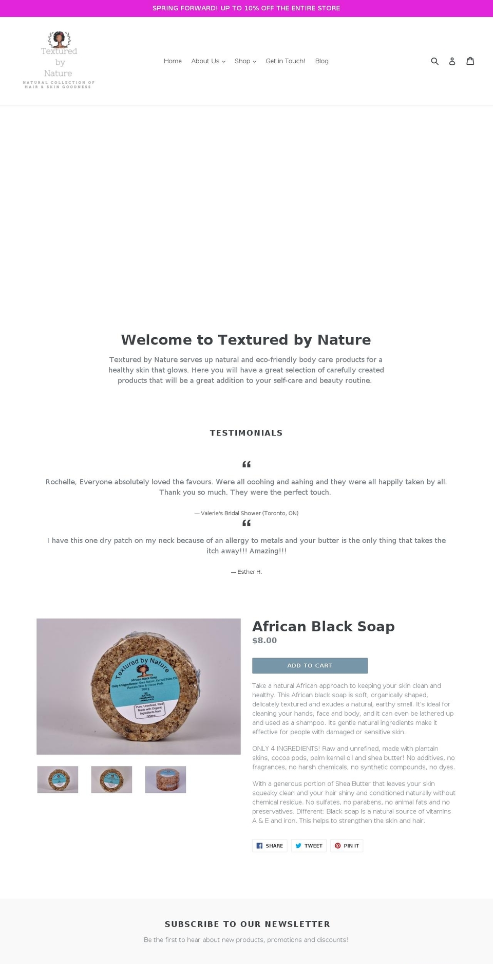 texturedbynature.com — Shopify storefront screenshot