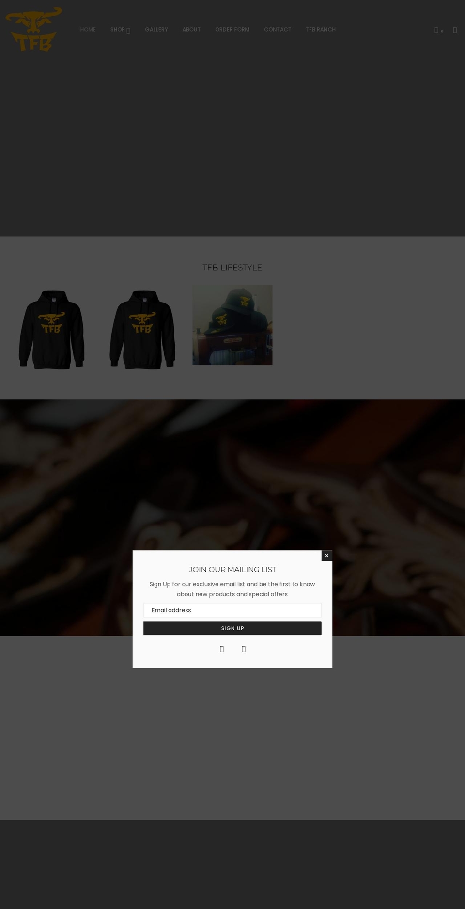 tfbleather.com shopify website screenshot