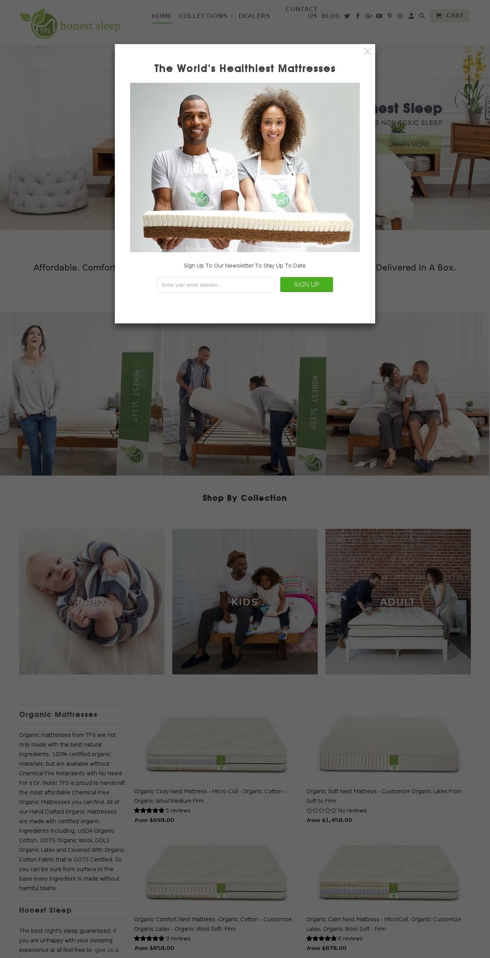 tfsleep.com shopify website screenshot