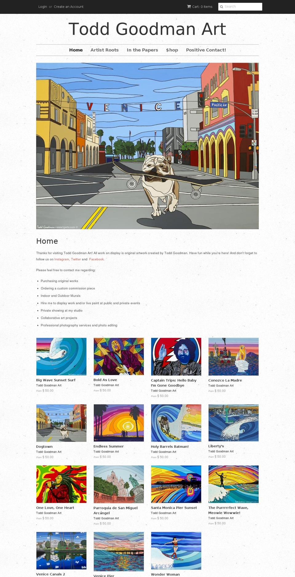 tgarts.com shopify website screenshot