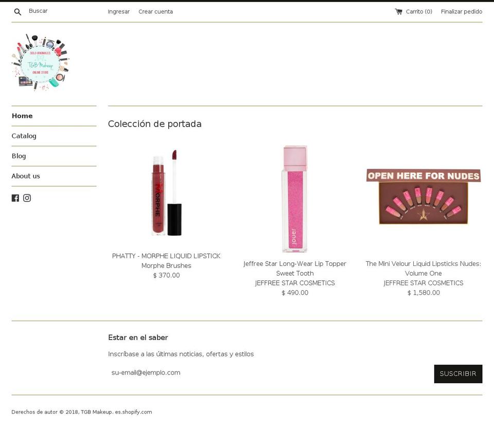 tgbmakeup.com shopify website screenshot
