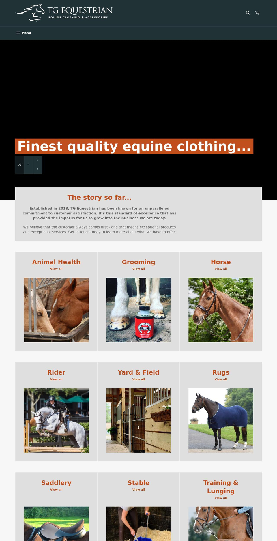 tgequestrian.com shopify website screenshot