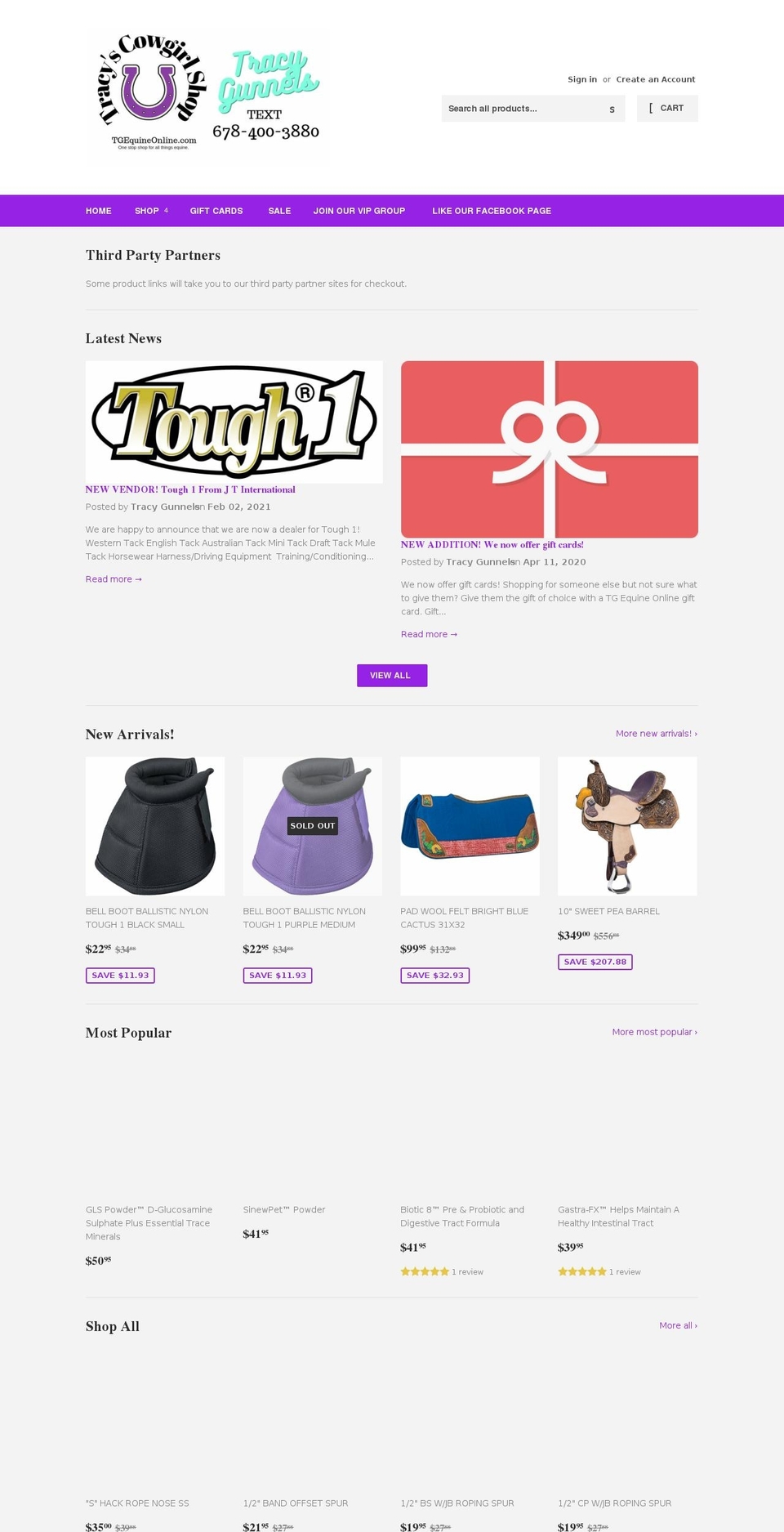 tgequineonline.com shopify website screenshot