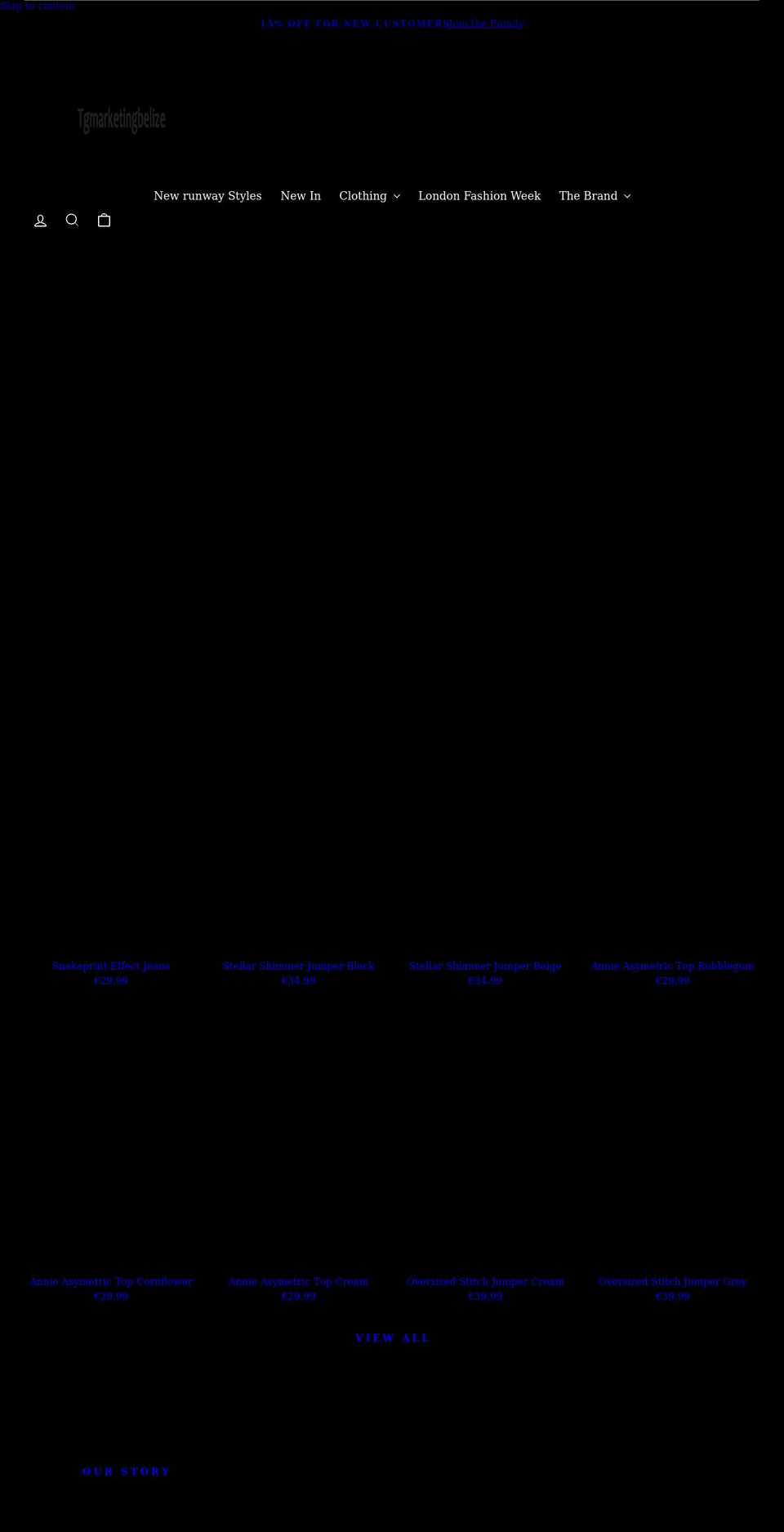 tgmarketingbelize.com shopify website screenshot