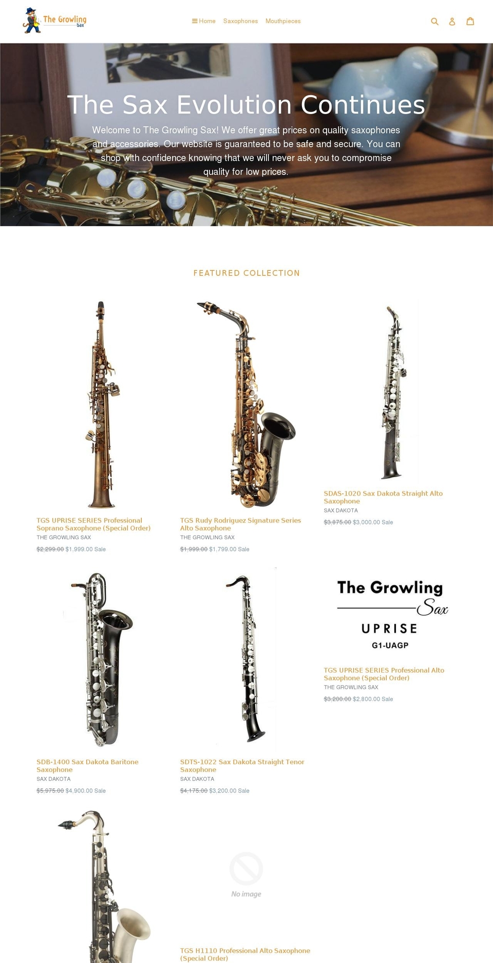 tgsax.com shopify website screenshot