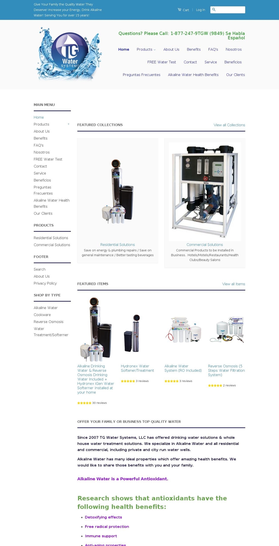 tgwatersystems.com — Shopify storefront screenshot