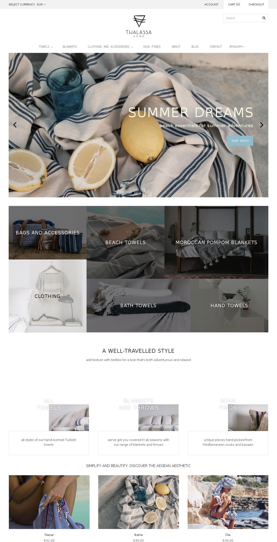 thalassahome.com shopify website screenshot