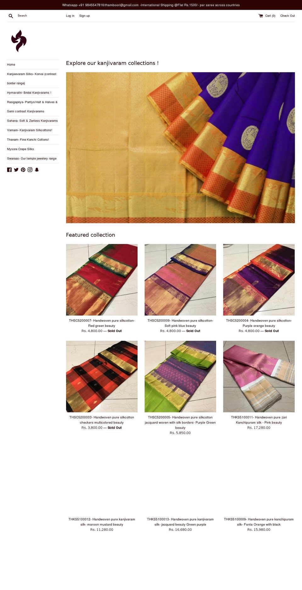 thamboorisilks.com shopify website screenshot