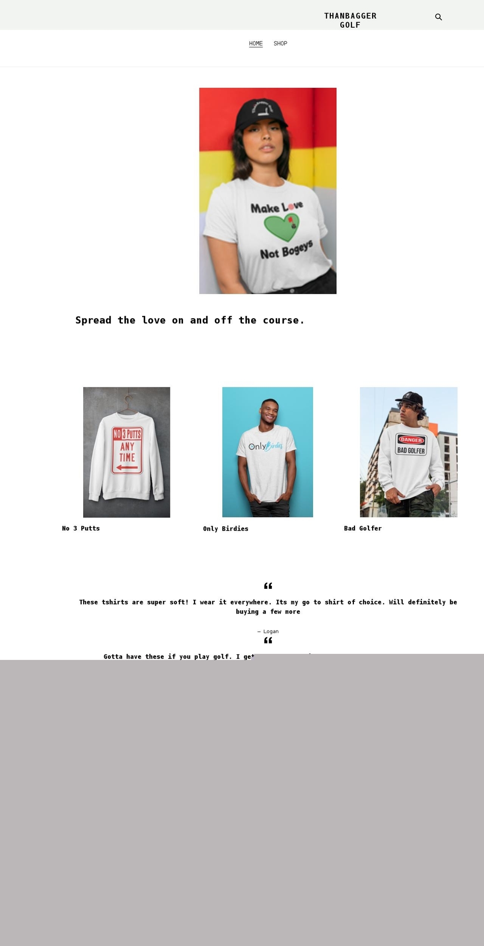 thanbaggergolf.com shopify website screenshot