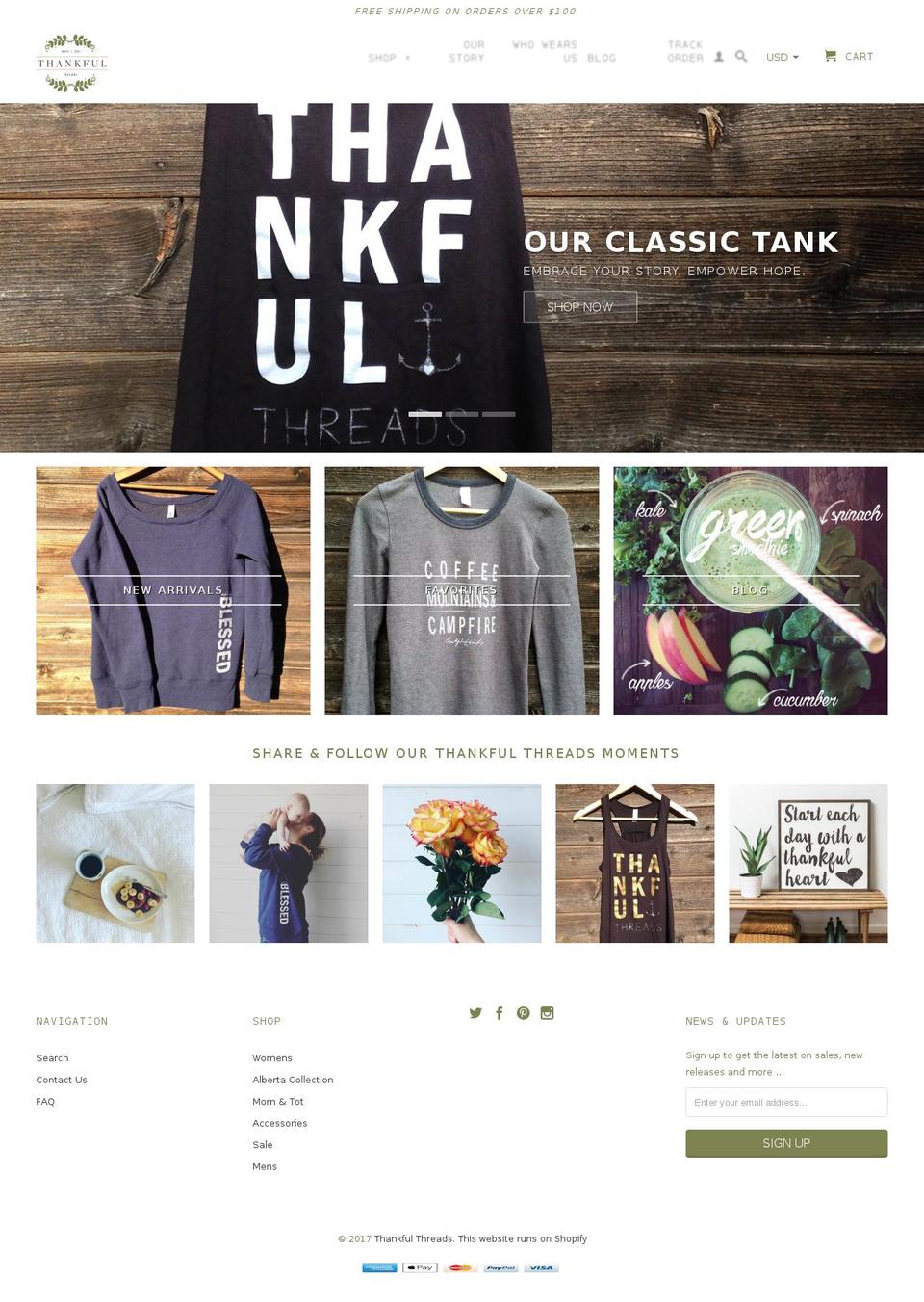 thankfulthreads.ca shopify website screenshot