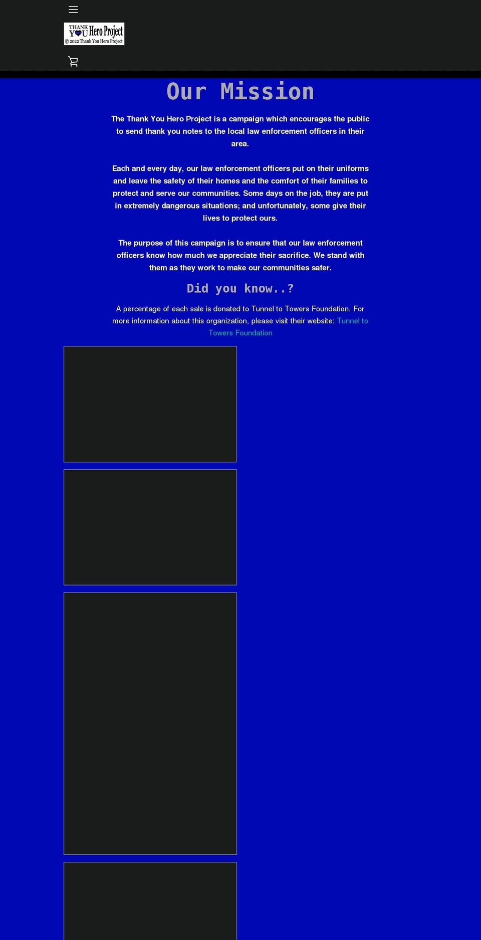 thankyouheroproject.com shopify website screenshot