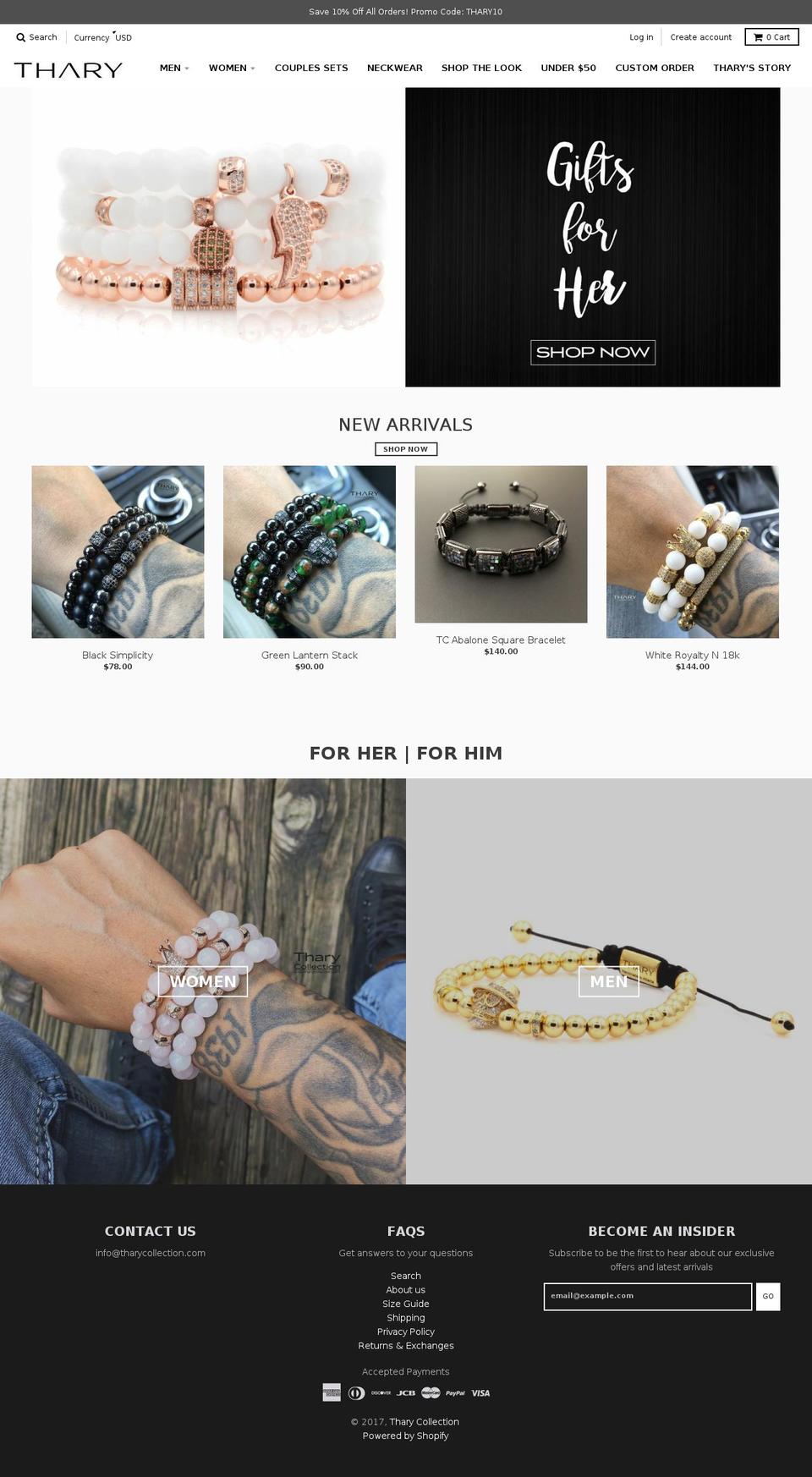 tharycollection.com shopify website screenshot