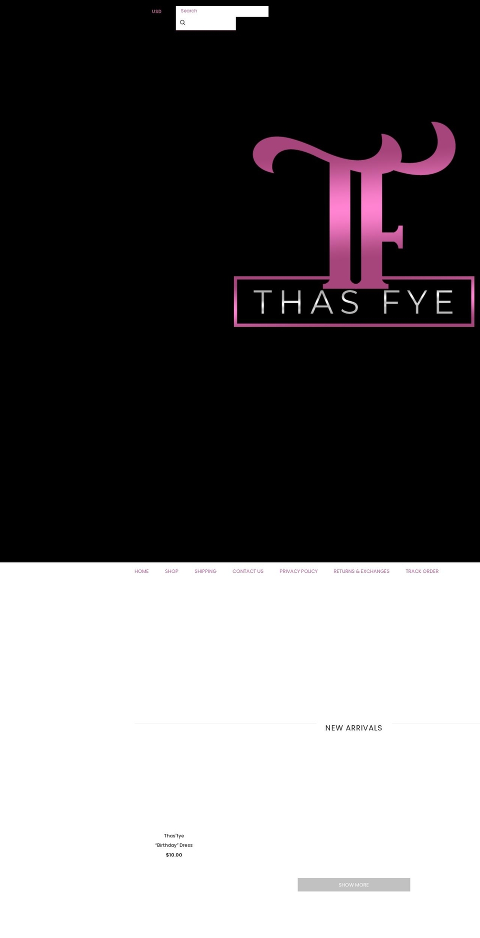 thasfye.com shopify website screenshot