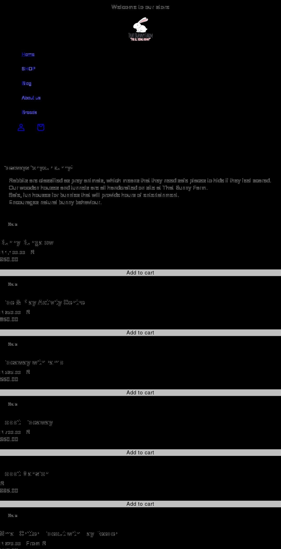 thatbunnyfarm.co.za shopify website screenshot