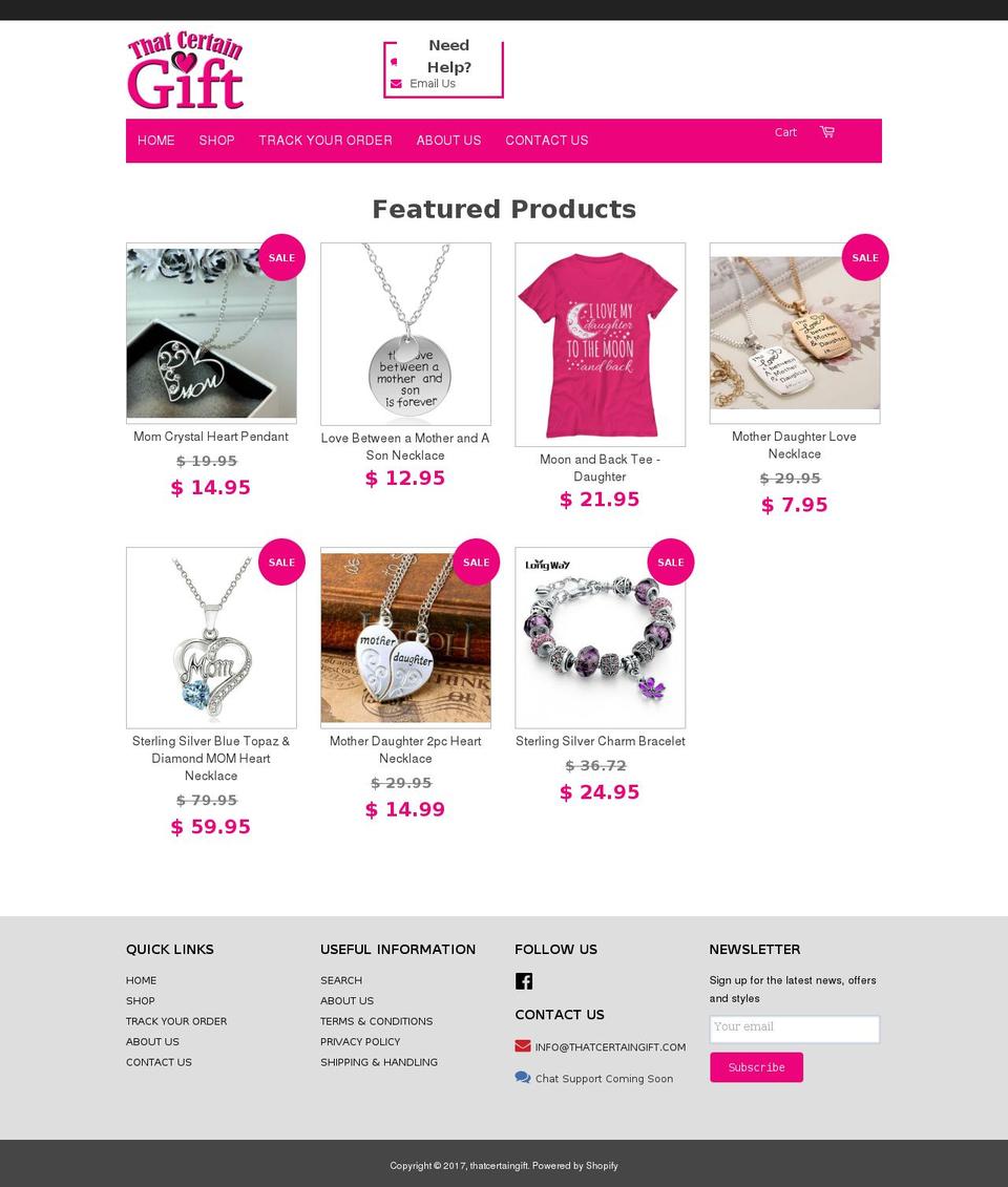 thatcertaingift.com shopify website screenshot