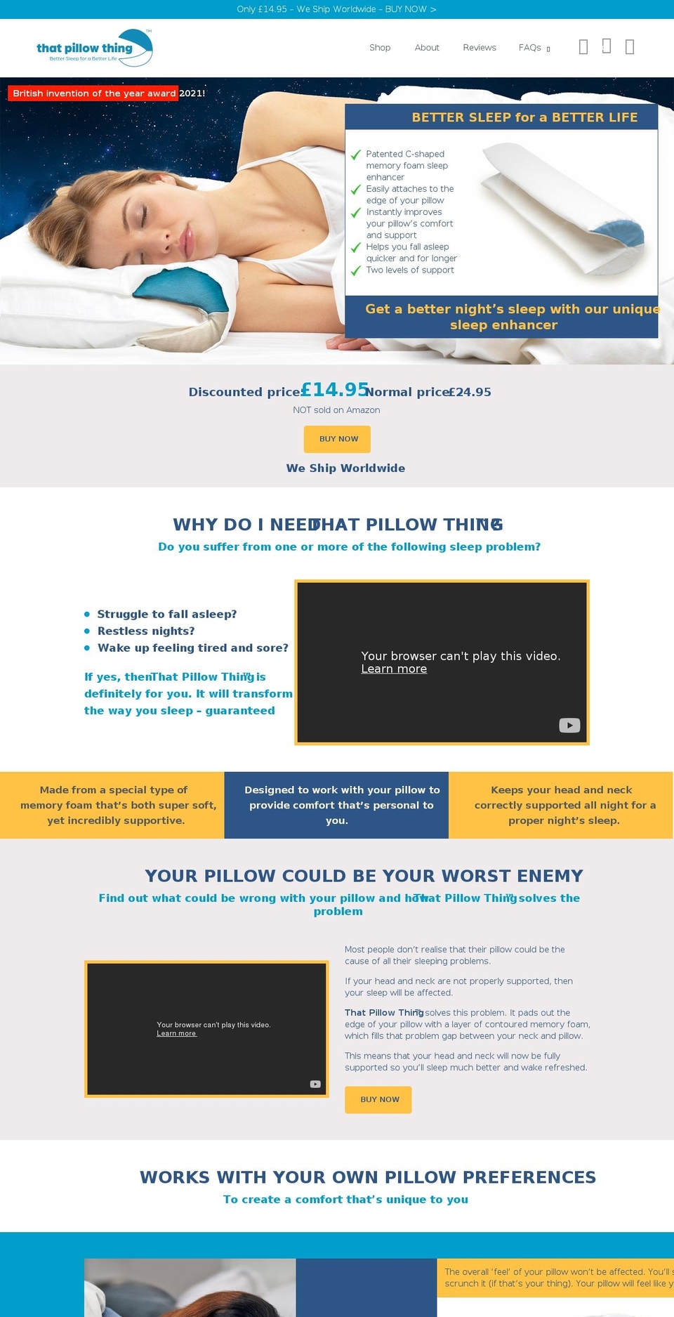thatpillowthing.co.uk shopify website screenshot