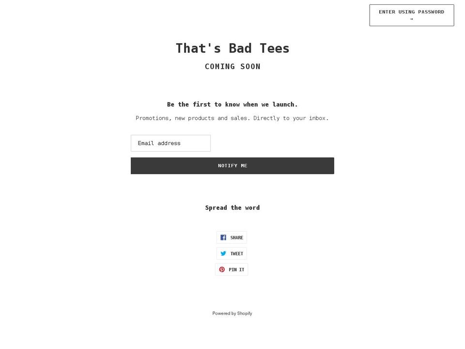 thatsbadtees.com shopify website screenshot