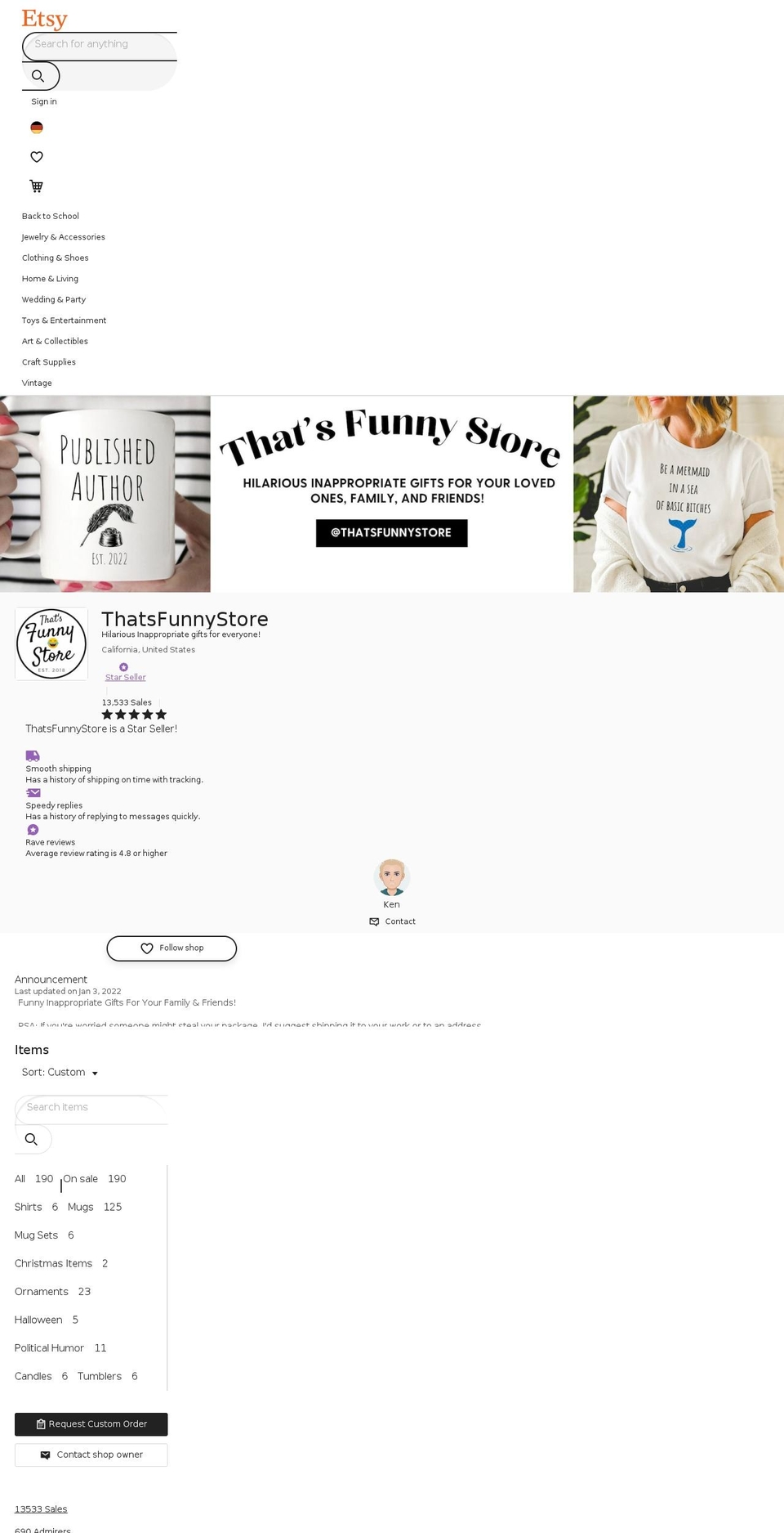 thatsfunnystore.com shopify website screenshot