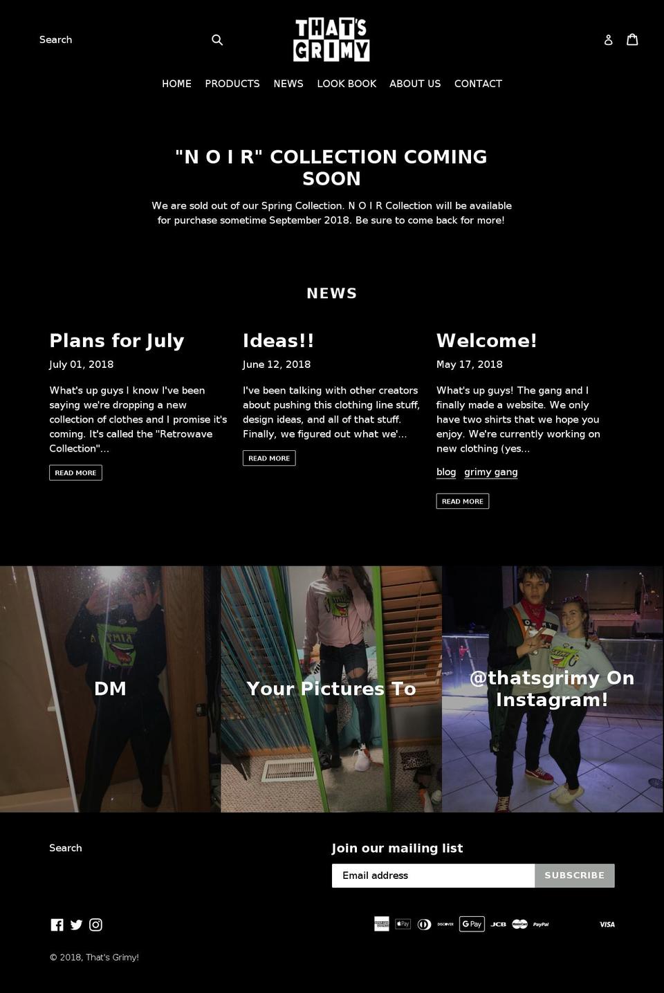 thatsgrimy.com — Shopify storefront screenshot