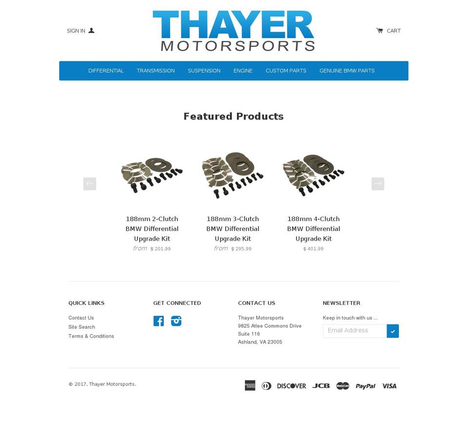 thayermotorsports.com shopify website screenshot