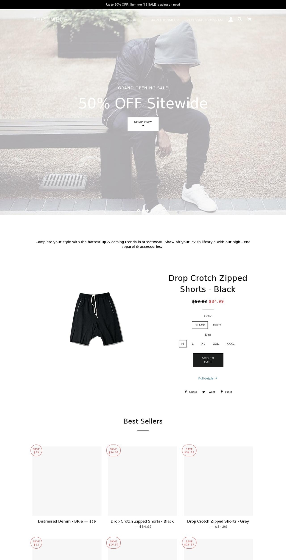 thcomeup.com — Shopify storefront screenshot