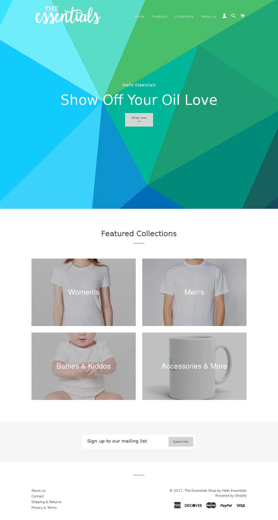 the-essentials-shop.com shopify website screenshot