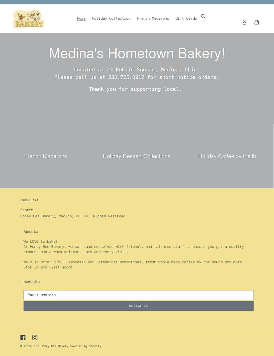 the-honey-bee-bakery.myshopify.com shopify website screenshot